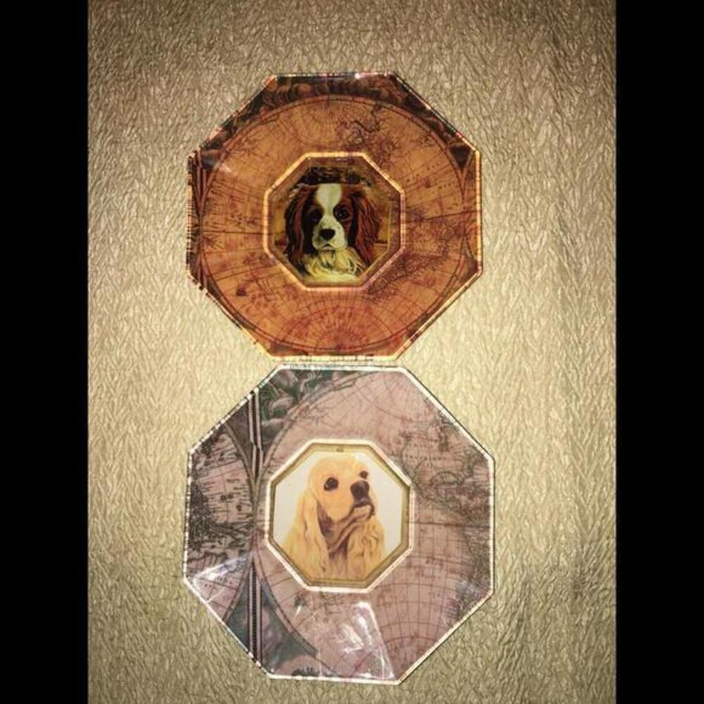 MARYE KELLEY SIGNED OCTAGON FRENCH PROVISIONAL DOG PORTRAIT 5 3/8"‎ SAUCER